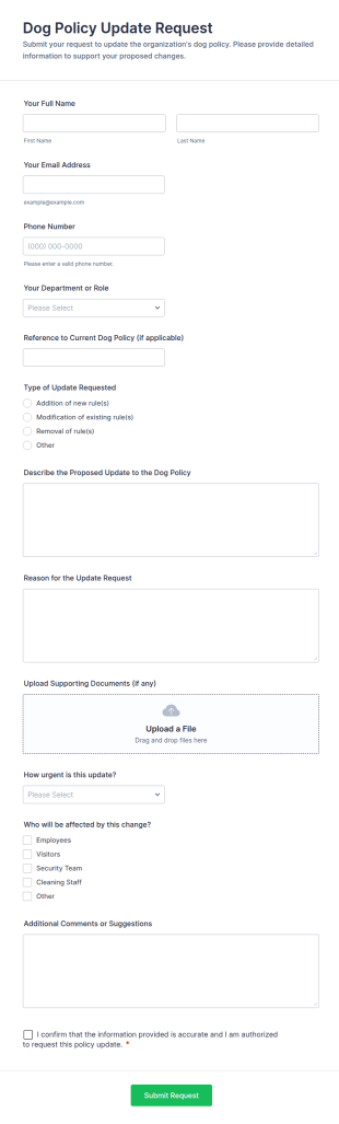 Dog Policy Update Request Form Template