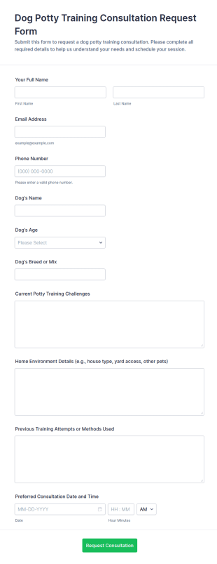 Dog Potty Training Consultation Request Form Template