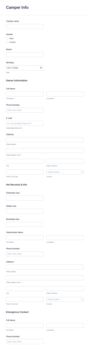 Dog Registration Form Template