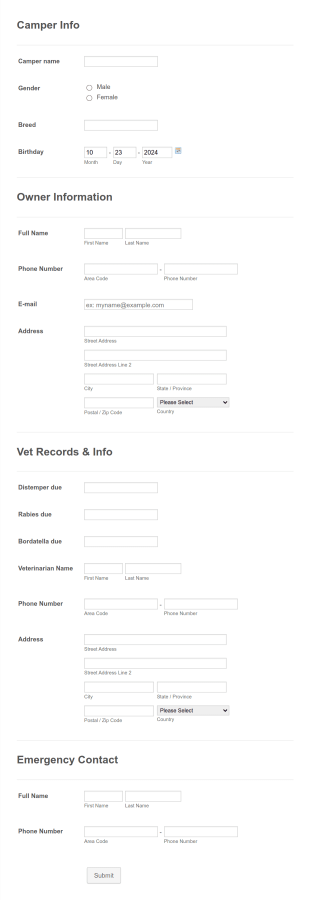 Dog Registration Form Template