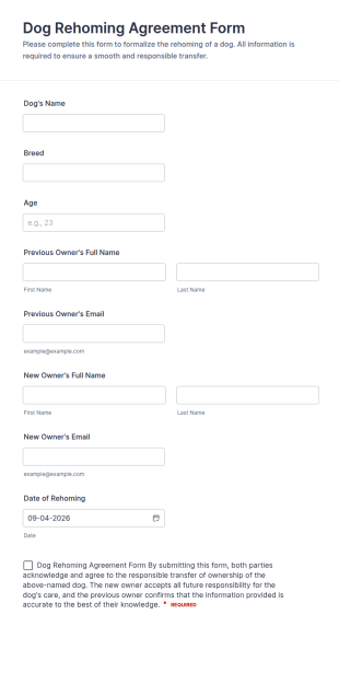 Dog Rehoming Agreement Form Template