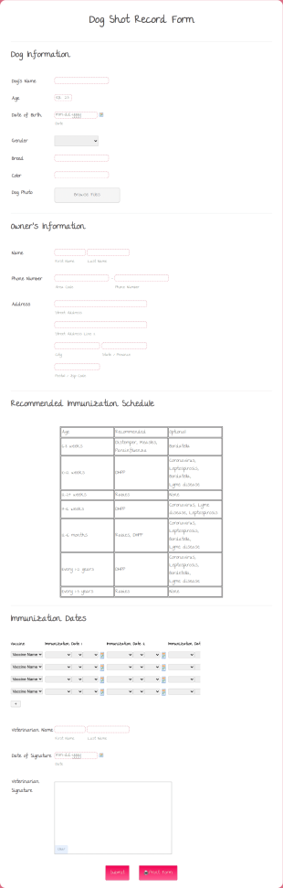 Dog Shot Record Template Form Template