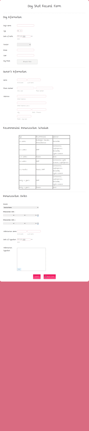 Dog Shot Record Template