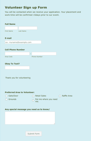 Dog Show Volunteer Sign Up Form Template