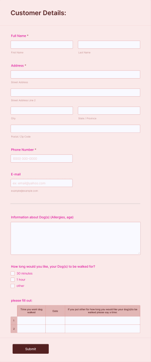 Dog Sitting Application Form Template