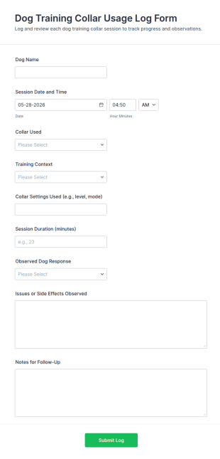 Dog Training Collar Usage Log Form Template