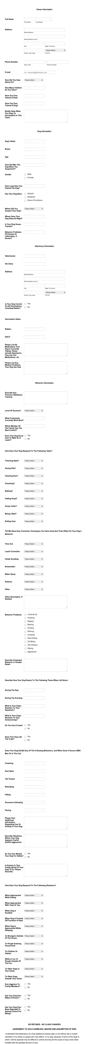 Dog Training Form Template