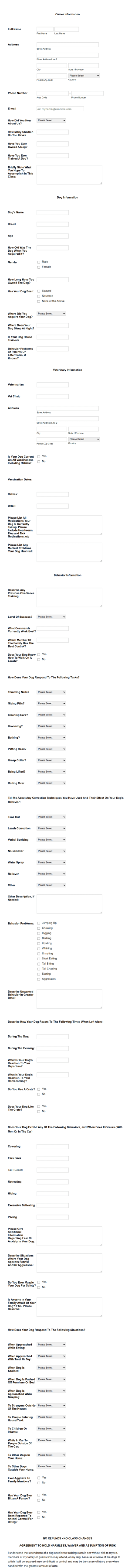 Dog Training Form Template