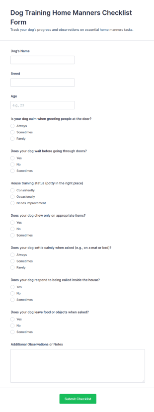Dog Training Home Manners Checklist Form Template