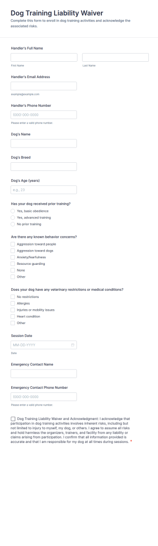 Dog Training Liability Waiver Form Template