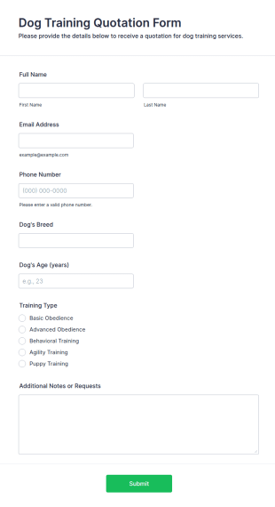 Dog Training Quotation Form Template
