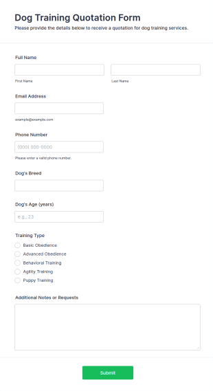 Dog Training Quotation Form Template