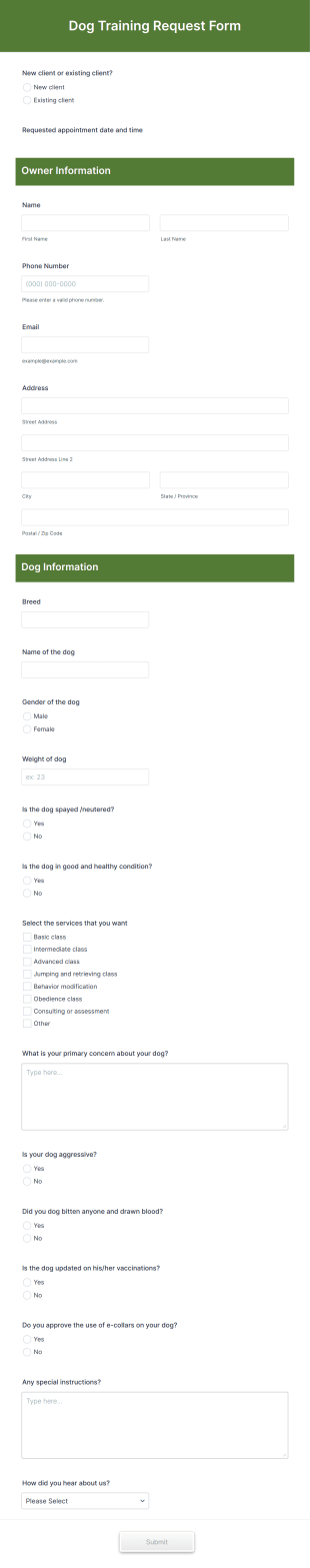 Dog Training Request Form Template