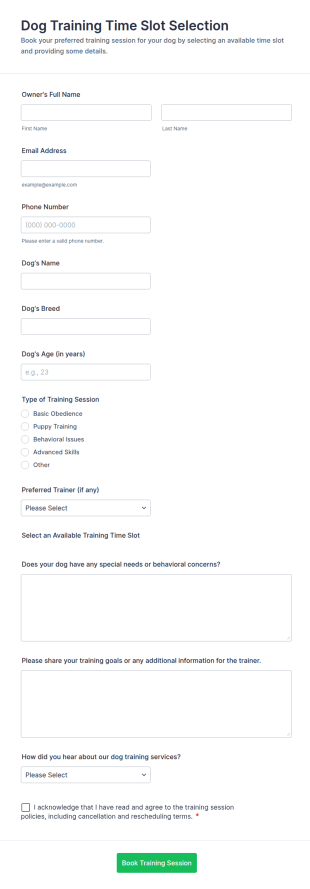Dog Training Time Slot Selection Form Template