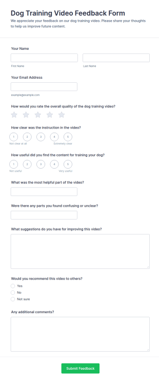 Dog Training Video Feedback Form Template