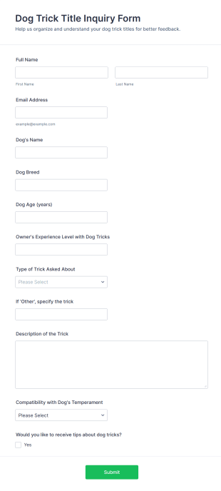 Dog Trick Title Inquiry Form Template