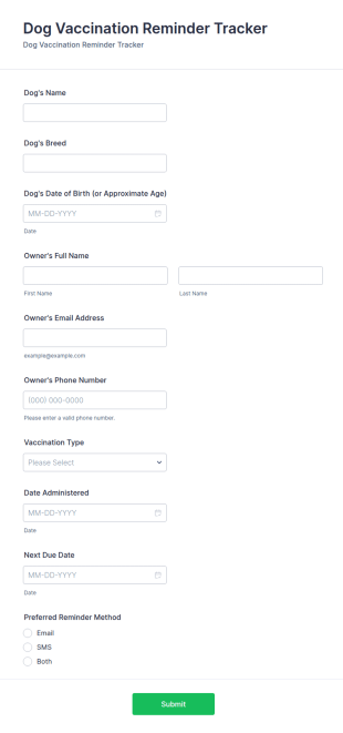 Dog Vaccination Reminder Tracker Form Template