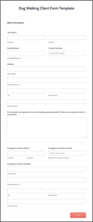 Dog Walking Client Form Template