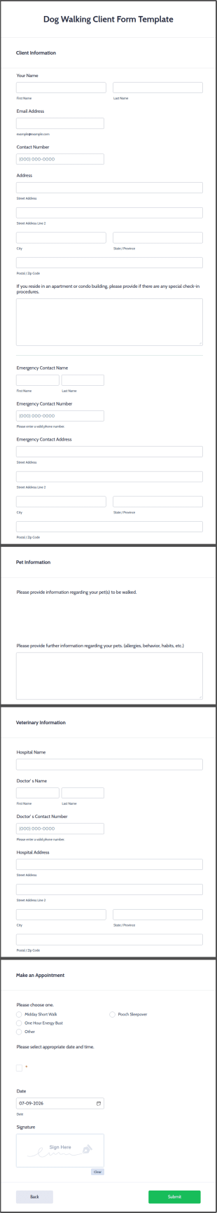 Dog Walking Client Form Template