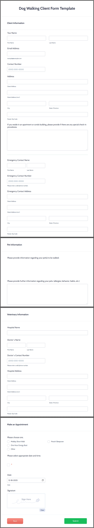 Dog Walking Client Form Template