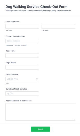 Dog Walking Service Check Out Form Template