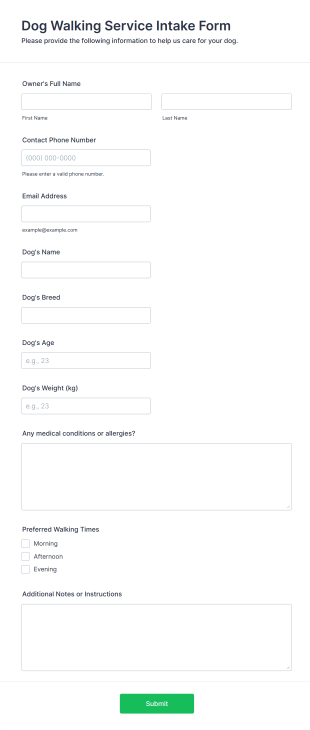 Dog Walking Service Intake Form Template