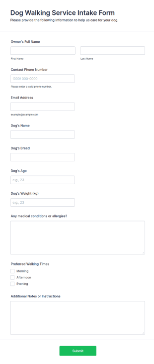 Dog Walking Service Intake Form Template
