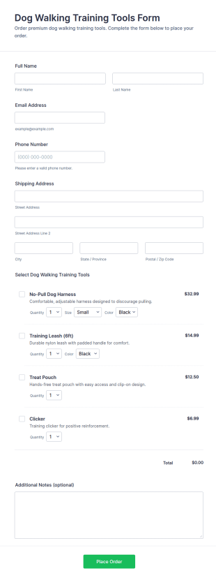 Dog Walking Training Tools Form Template