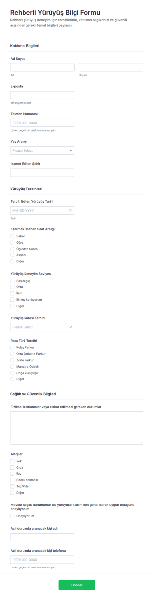 Doğa Yürüyüşü Başvuru Form Şablonu