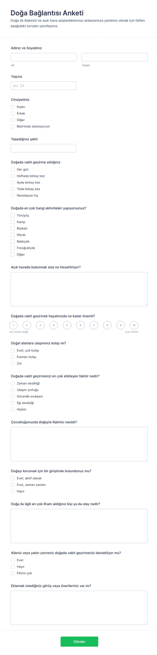 Doğayla Bağlantı Anketi Form Şablonu