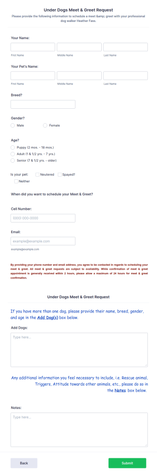 Doggie Meet & Greet Info Form Template
