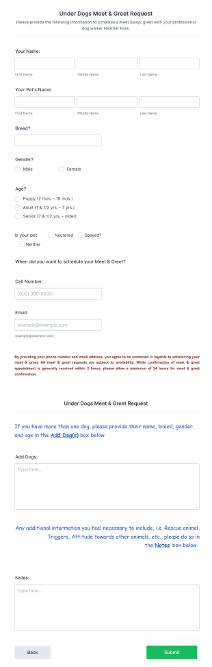 Doggie Meet & Greet Info Form Template