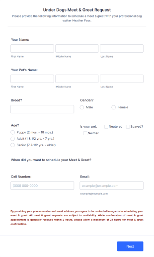 Doggie Meet & Greet Info Form Template