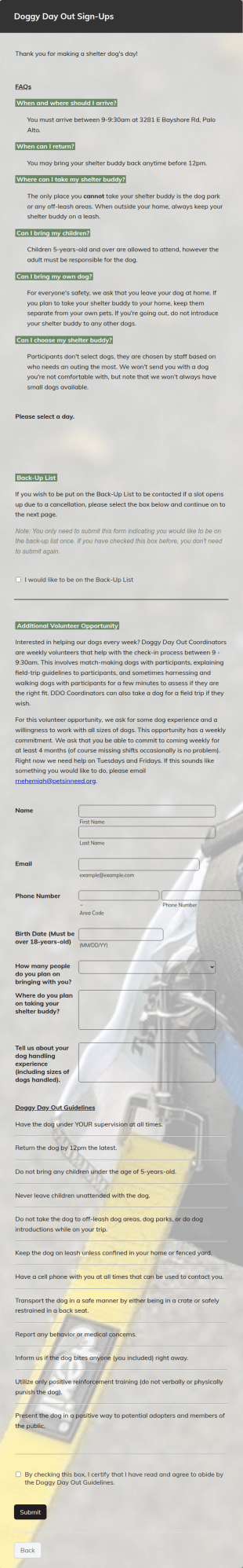 Doggy Day Out Sign Ups Form Template