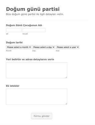 Doğum Günü Partisi Mekan Rezervasyon Form Template