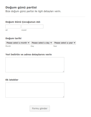 Doğum Günü Partisi Mekan Rezervasyon Form Şablonu