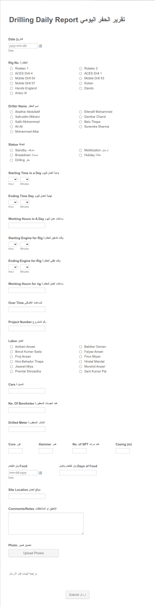Doha Drilling Daily Report Master تقرير الحفر اليومي Form Template
