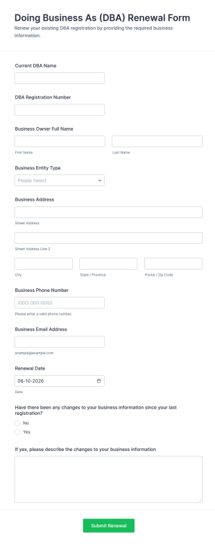 Doing Business As Renewal Form Template
