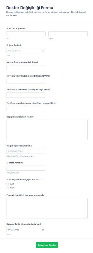 Doktor Değişikliği Formu 🏥 Form Şablonu