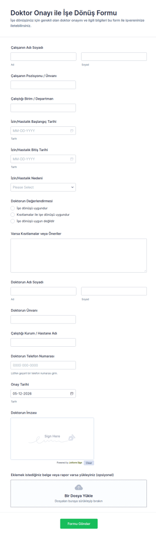 Doktor Onayı Ile İşe Dönüş Form Şablonu