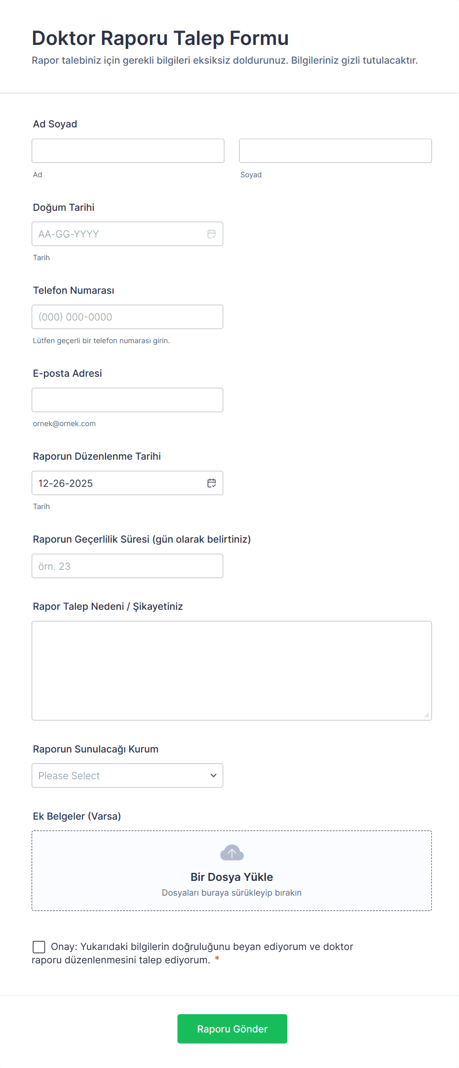 Doktor Raporu Talep Form Şablonu | Jotform