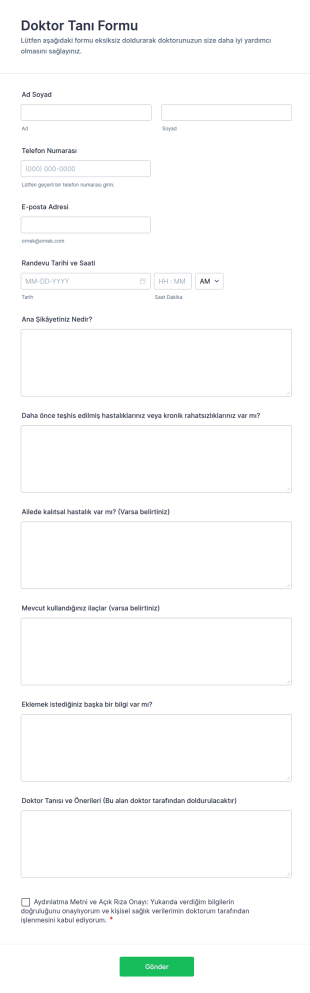 Doktor Tanı Form Şablonu
