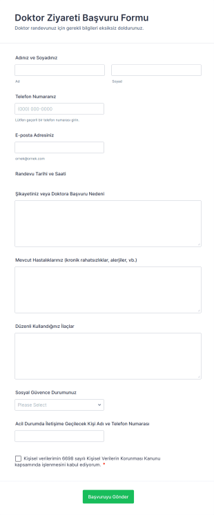 Doktor Ziyareti Başvuru Form Template