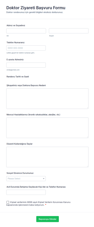 Doktor Ziyareti Başvuru Form Şablonu