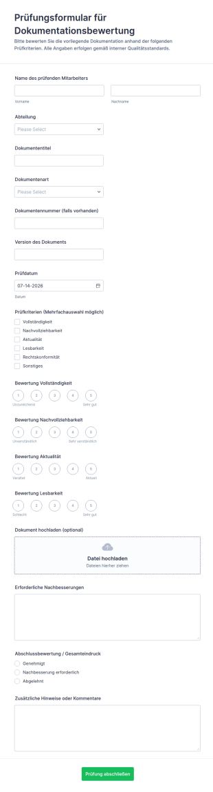 Dokumentationsprüfung Formular