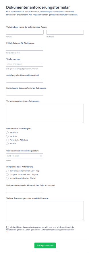 Dokumentenanforderungsformular