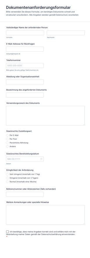 Dokumentenanforderungsformular