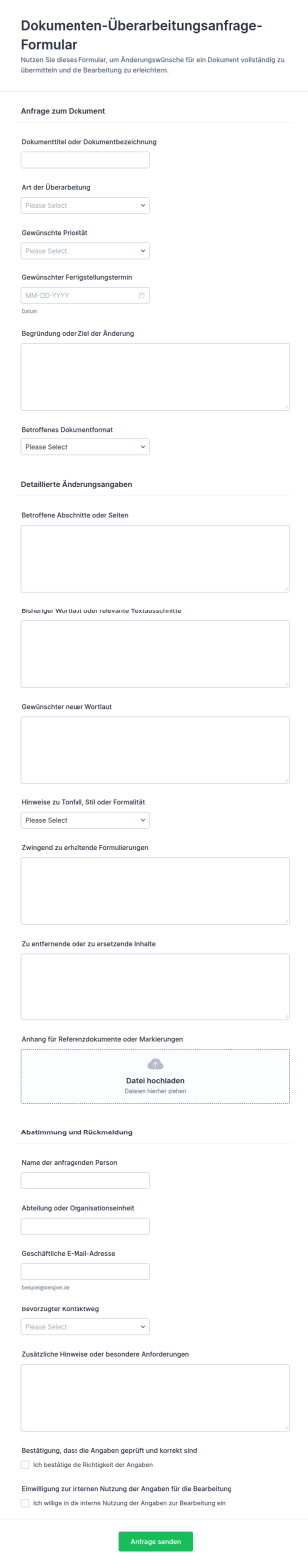 Dokumentenüberarbeitungsanfrage Formular