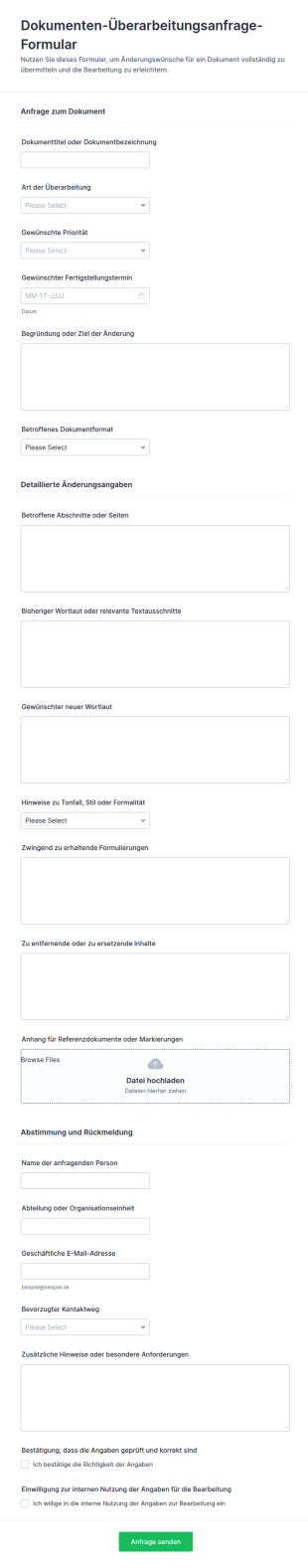 Dokumentenüberarbeitungsanfrage Formular