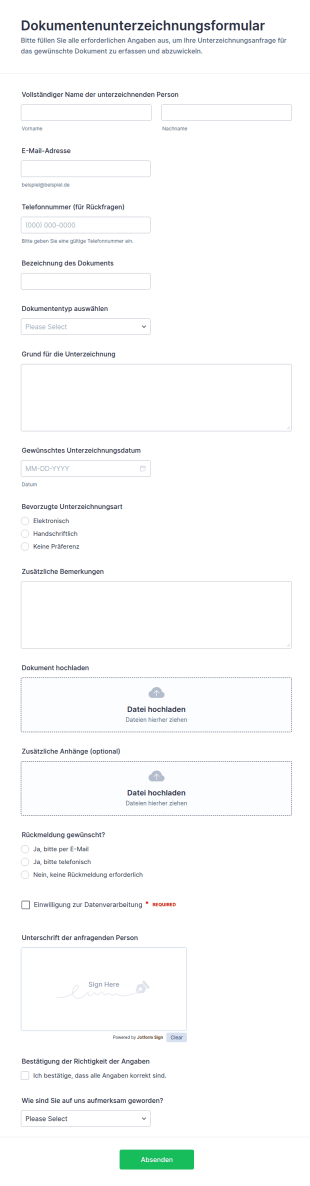 Dokumentenunterschrift Formular